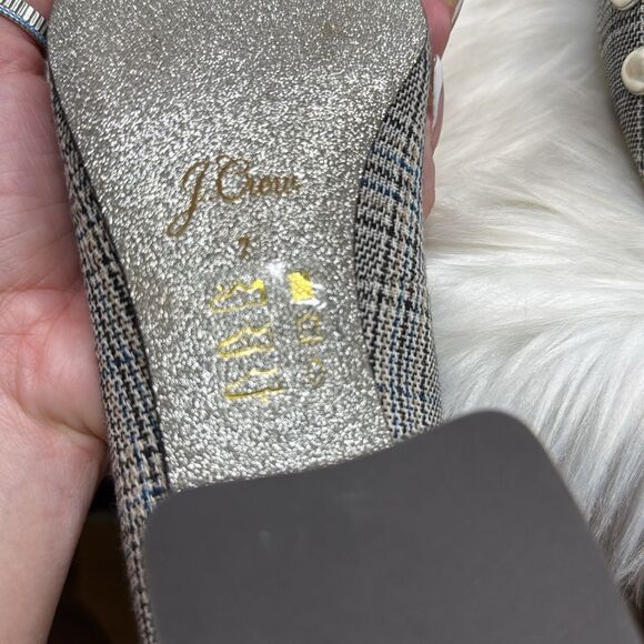 J. Crew Celia Glen Plaid Jeweled Pearl Block Heel Pump 7 - Picture 5 of 6